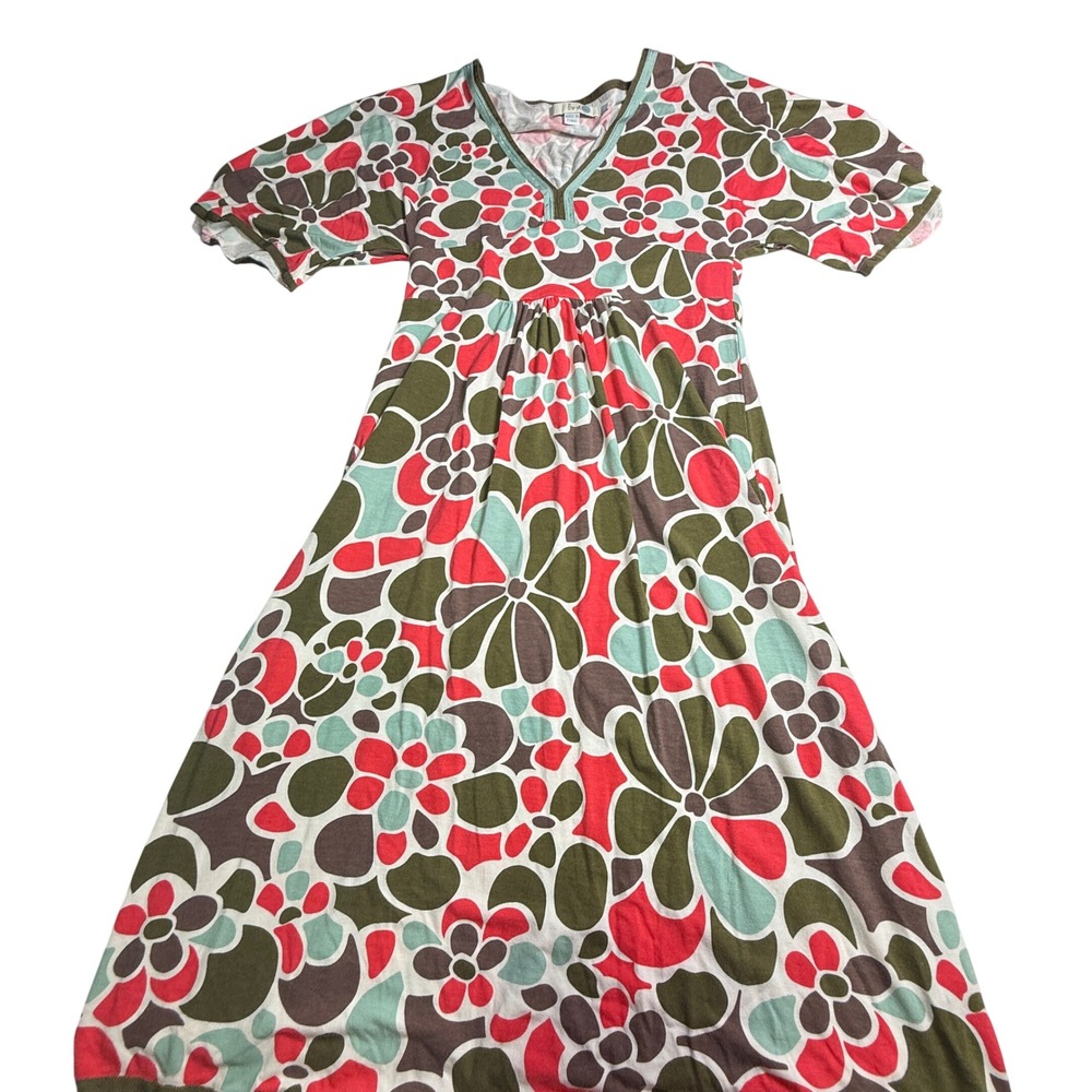 Boden Retro Floral Empire Waist Jersey Dress Red Green Blue WH318 US 4R